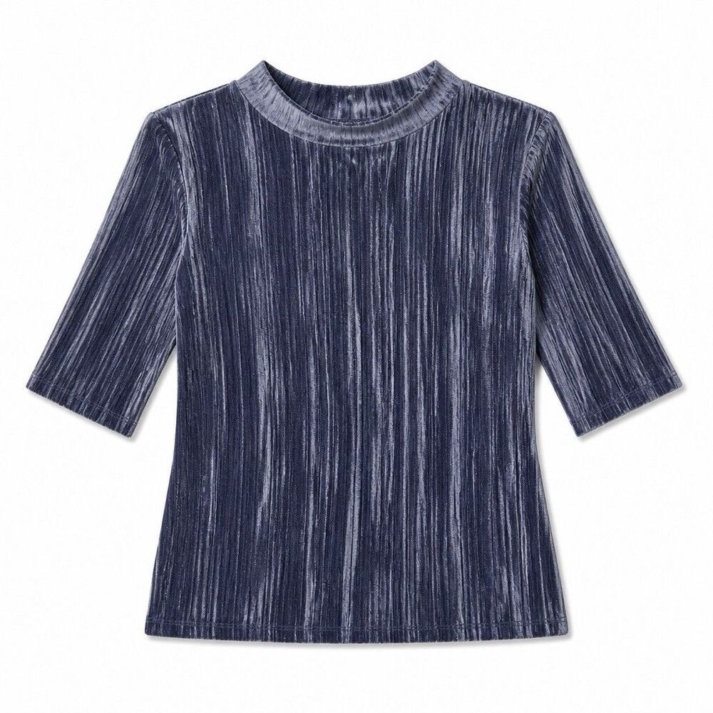 PILCRO ANTHROPOLOGIE Purple Crushed Velvet Waves Mock Neck Top Size M